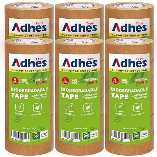 ADHES Kraft Paper Tape, 2 Inch x 60 Yards x 36 Rolls, Biodegradable Paper Packing Tape Writable & Uncoated Brown Shipping Tape for Shipping, Moving, Sealing