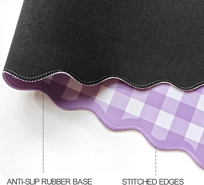 Scalloped‌ Purple Checkered Gingham Desk Mat Cute Pastel Large Mouse Pad Kawaii Cottagecore ‌Vintage‌ Girly Laptop Keyboard Computer Mat Pad Aesthetic Cozy Office Desk Decor for Women