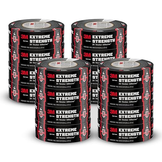 3M Extreme Strength Duct Tape 2830, 1.88 in x 30 yd, Double-Thick Adhesive, Heavy-Duty Waterproof Black Tape, Indoor/Outdoor Use, 12 Rolls