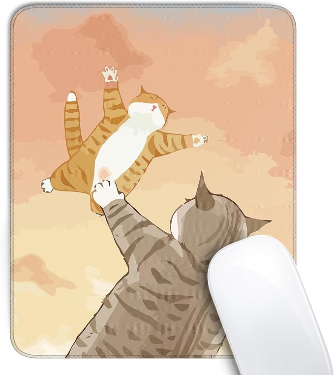 Cute Cat Square Mouse Pad,Orange and Brown Cat Mouse Pads for Wireless Mouse Desk Accessories,10"X8"Travel Mousepad with Non-Slip Rubber Base, Stitched Edge Mouse Pads for Desk,Computers,Laptop,Office
