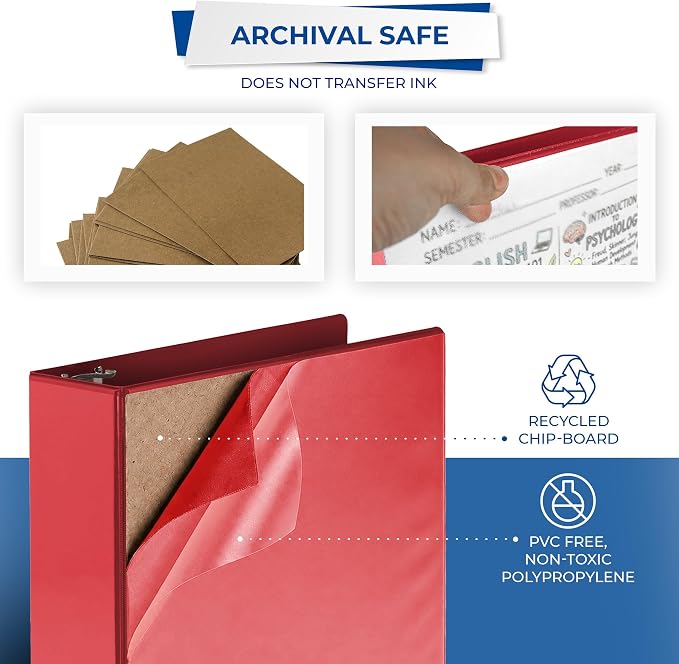 Samsill 3 Inch 3 Ring Binders, Economy Round Ring, Clear View Cover, 550 Sheet Capacity - for School, Home, Office - Red, 12 Pack