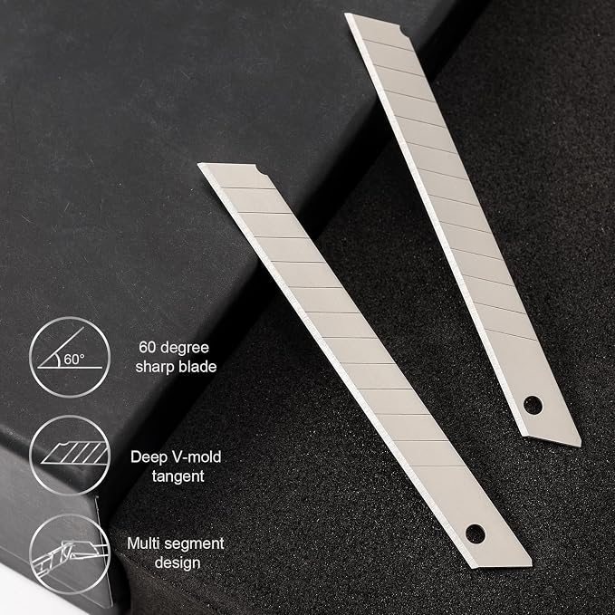 100PCS 9mm Box Cutter Knife Replacement Blades 60 Degree Carbon Steel 9mm Snap Off Blades,Fits Most Retractable Knives