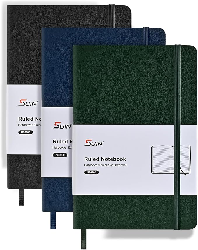 Lined Journal Notebooks for Work, School & Journaling – Hardcover, Medium A5 Size 5.6 x 8 in, 160 Pages, 100 GSM Thick Paper for Note Taking & Writing (Black/Blue/Green-3Pack)