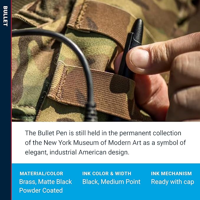 Fisher Space Pen Matte Black Bullet Pen, Pressurized Ballpoint Pen, Compact Size, Writes Upside Down, Extreme Temperatures, Smooth Black Ink, Medium Point, Pocket Clip, Made in the USA