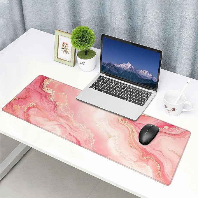 Pink Gold Marble Mouse Pad XL Large Mousepad Non Slip Rubber Base Desk Mat for Laptop Computer Gaming 31.5" X 12"