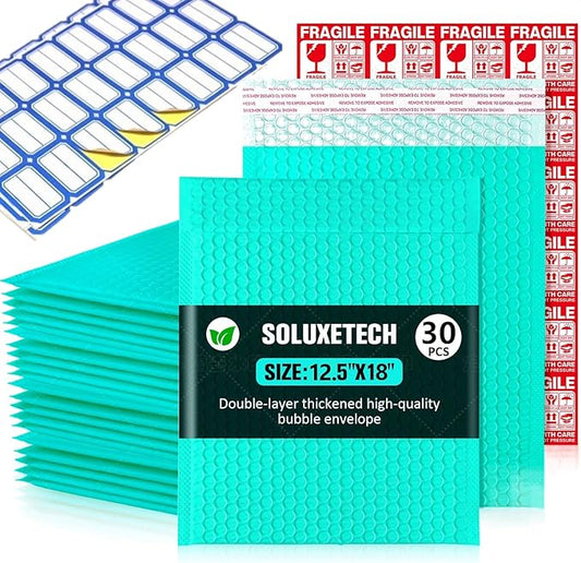 Large Bubble Mailers 12x18'' 30 Pack and 24PCS Fragile Stickers Tea Thick Waterproof Padded Poly Envelopes Bubble Wrap Mailers Self Seal Shipping Bag for Small Business Shipping Envelope Mailers #5