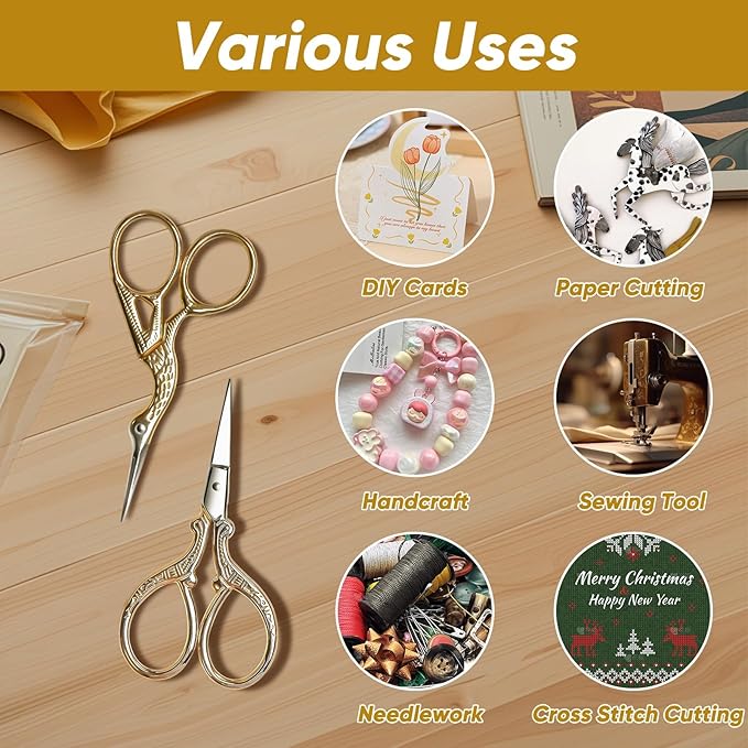 AQUEENLY Embroidery Scissors Stainless Steel Sharp Stork Scissors for Sewing Crafting