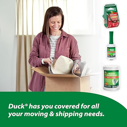 Duck HD Clear Packing Tape with Dispensers - 6 Rolls of Strong Heavy Duty Packing Tape for Shipping and Moving, Boxes and Packaging - 1.88 In. x 22.2 Yards - 1.5" Core - Clear (287732)