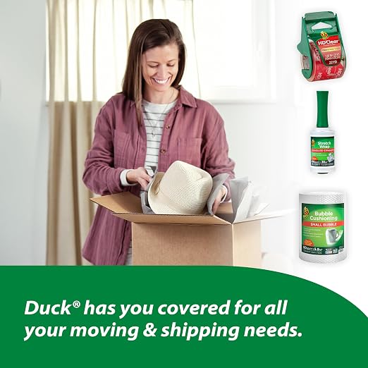 Duck HD Clear Packing Tape with Dispensers - 6 Rolls of Strong Heavy Duty Packing Tape for Shipping and Moving,Boxes and Packaging - 1.88 in. x 22.2 Yards - 1.5" Core - Clear (287732),(Pack of 2)