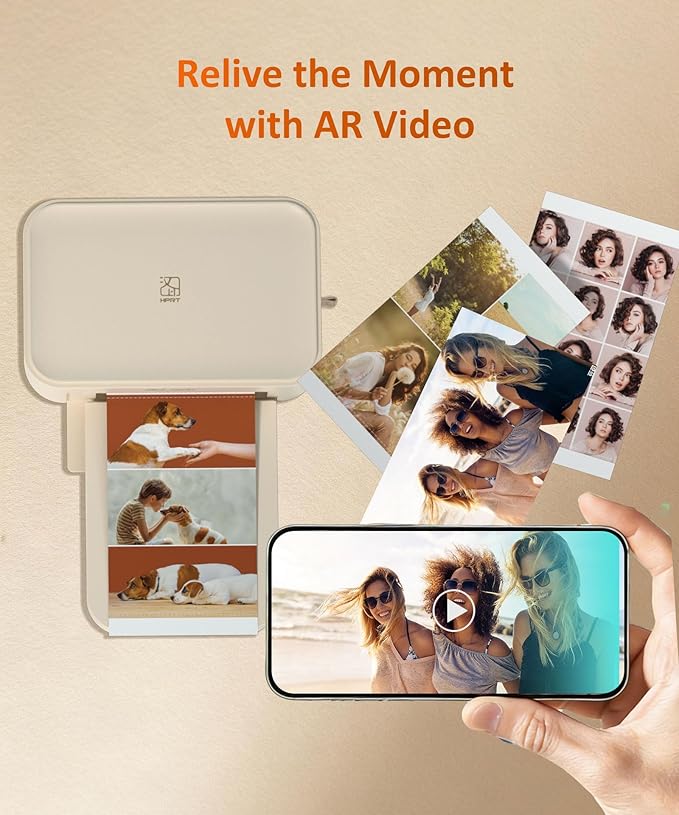 HPRT CP4100 4x6 Photo Printer with 108 Sheets & 2 Ribbons, Full-Color Thermal Dye Sublimation Wi-Fi Printing, Portable Instant Picture Printer for iPhone/Android, AR Video, Fun App, Home Use, Beige