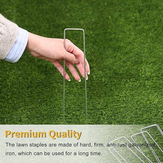 HongWay 60 Pack Landscape Staples 12 Inch, Galvanized Garden Stakes | 11 Gauge Metal Tent Stakes Heavy Duty Extra Long Yard Ground Stakes for Fence, Gardening, Outdoor Decorations