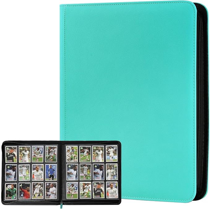 12 Pocket Ringless Side Loading Trading Card Binder, 720 Cards PU Fixed Page Zipper Card Album for TCG Sports Game Cards, Not Fit Top Loaders (Lake Blue)