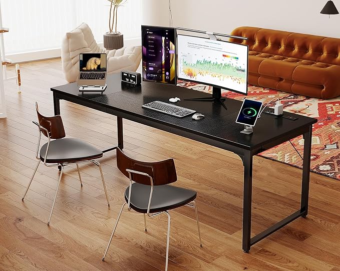 Coleshome 71 Inch Computer Desk with USB Ports, Large Office Desk, Long Study Student Writing Desk, Black | Extra-long workspace • Fits dual monitors • Stable steel frame • Spacious legroom • Home office & gaming