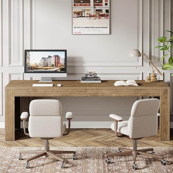 Tribesigns 79-Inch Extra Long Desk Set of 2, Two Person Double Desk for Home Office, Wooden Long Computer Desk Writing Table for Office, Natural Oak