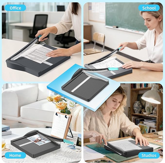 Papercutter 12" Cut Length Guillotine Paper Cutter, Heavy Duty Paper Trimmer with Safety Guard and Blade Lock, Large Paper Cutting Board for Cardstock, Photos, Office, Classroom, Studio