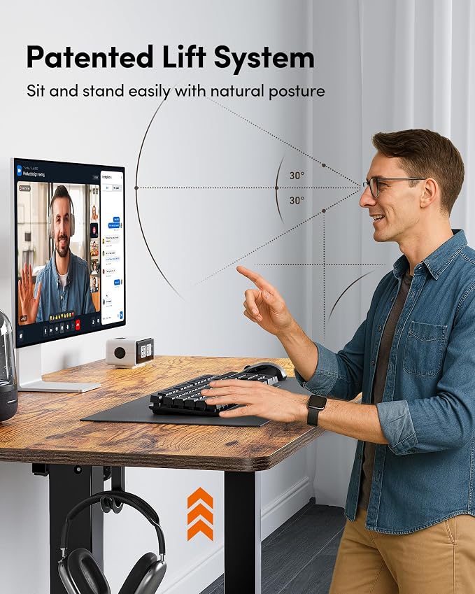 FEZIBO 40 x 24 Inchs Electric Standing Desk, Height Adjustable, Sit Stand Up, Computer Office Desk with Splice Board, Black Frame/Rustic Brown Top | Sit and Stand Up Adjustable Desk, Home Office Computer Desk with 3 Customizable Memory Presets