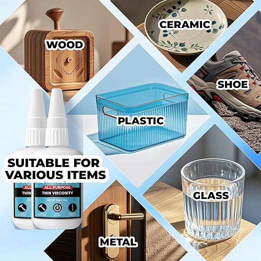 Thin Super Glue 120 Gram, All Purpose Clear Liquid CA Glue Repair Wood Ceramic Glass Plastic, Heavy Duty Cyanoacrylate Adhesive for 3D Print PLA Shoe Metal, Strong Bond and Instant Superglue