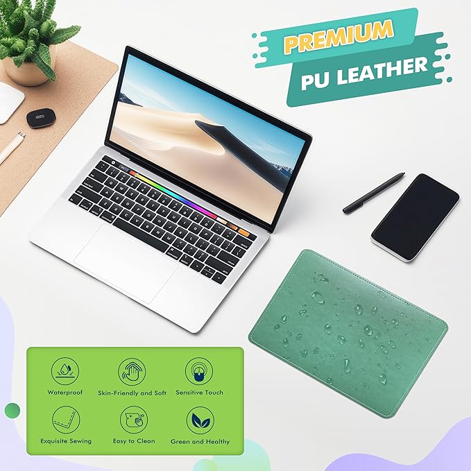 Mouse Pad, PU Mouse Pad，Leather Mouse Pad with Stitched Edge Micro-Fiber Base with Non-Slip Waterproof，Mouse Pad for Computers，Laptop, 8x11Inch (Turquoise)
