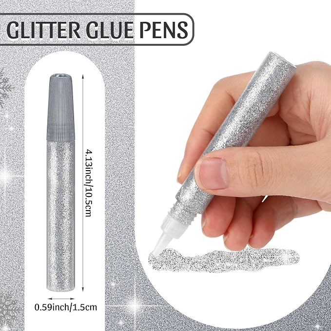 Cholemy 60 Pcs Glitter Glue Pens Glitter Glue Stick Set for Crafts Washable Markers Painting Pens for DIY Arts Projects Scrapbooking Holiday Greeting Card Decorating Supplies(Sliver)