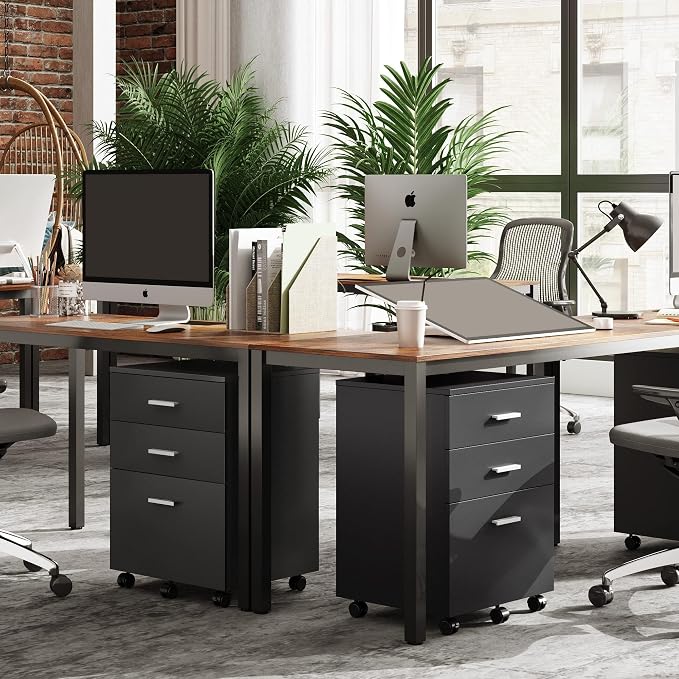 DEVAISE 3 Drawer Wood File Cabinet, Under Desk Filing Cabinet, Black | Small Mobile Printer Stand, Fits Letter/A4 Size, Under Desk Storage Cabinet, Home Office