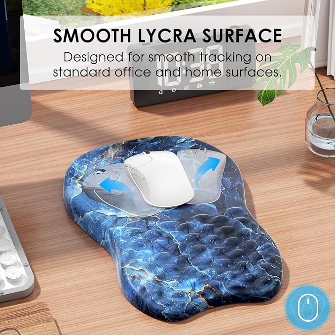 MROCO Ergonomic Mouse Pad with Wrist Support, 11.8 x 7.8 in, Ocean Marble | Memory Foam Wrist Rest Mouse Pad, Non-Slip Base, Smooth Lycra Surface for Office & Home, Comfortable Wrist Support