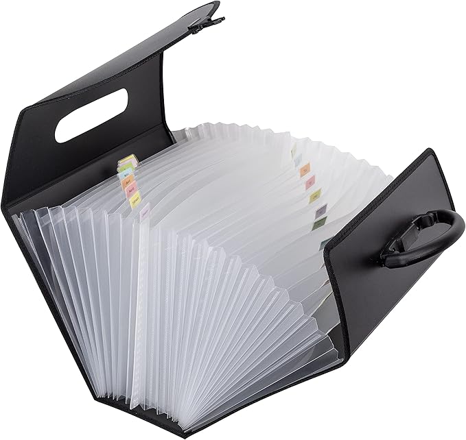 C-Line 21-Pocket Poly Expanding File with Handle, Includes Tabs, Locking Closure, Legal Size, Black (58320), Traditional