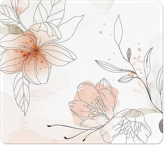 Mouse Pad, Minimalism Marble Style Computer Pad, Anti-Slip Rubber Mouse Mat with Stitched Edges for Gaming, Office, Laptop, PC, Women, 9" x 8" Thick 3 mm, Watercolor Flower