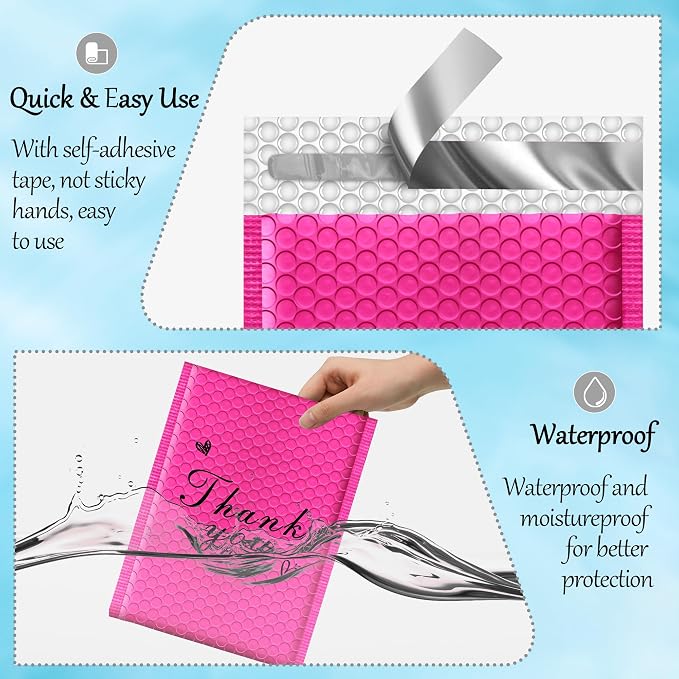 Thank You Bubble Mailers 6x10'' 25 Pack, Self Sealing Padded Envelopes, Strong Adhesion Bubble Envelopes, Waterproof Mailing Envelopes, Cushioning Shipping Envelopes - Rose Red