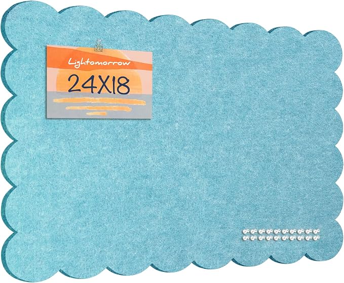 Scalloped Bulletin Board 24x18 inches, Decorative Felt Pin Board for Wall | Cute Cork Board Alternative with Push Pins, Foldable Display Vision Board for Photos, Notes & Reminders