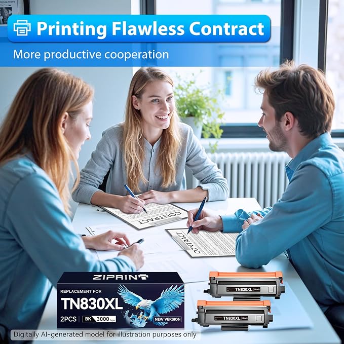 TN830XL Toner Compatible with Brother TN830 TN-830 HL-L2460DW DCP-L2640DW | 2-Pack Black Toner, 3000 Pages Each, Built-in Chip, Fits HL-L2405W MFC-L2900DW,No Fade, Sharp Prints for Home Office Printing