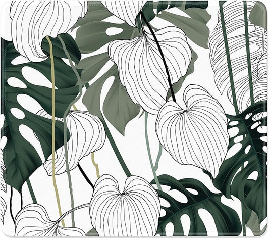 Mouse Pad, Minimalism Marble Style Computer Pad, Anti-Slip Rubber Mouse Mat with Stitched Edges for Gaming, Office, Laptop, PC, Women, 9" x 8" Thick 3 mm, Monstera Leaves