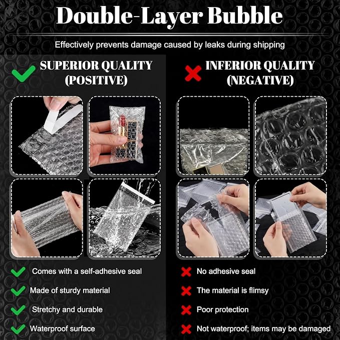 Frienda 150 Pcs Self Adhesive Bubble Bags Packing Pouches, 2" X 3.15" | Double Wall Clear Protective Wrap, Shockproof for Small Business Shipping Packaging, Cushioned Fragile Items Protection