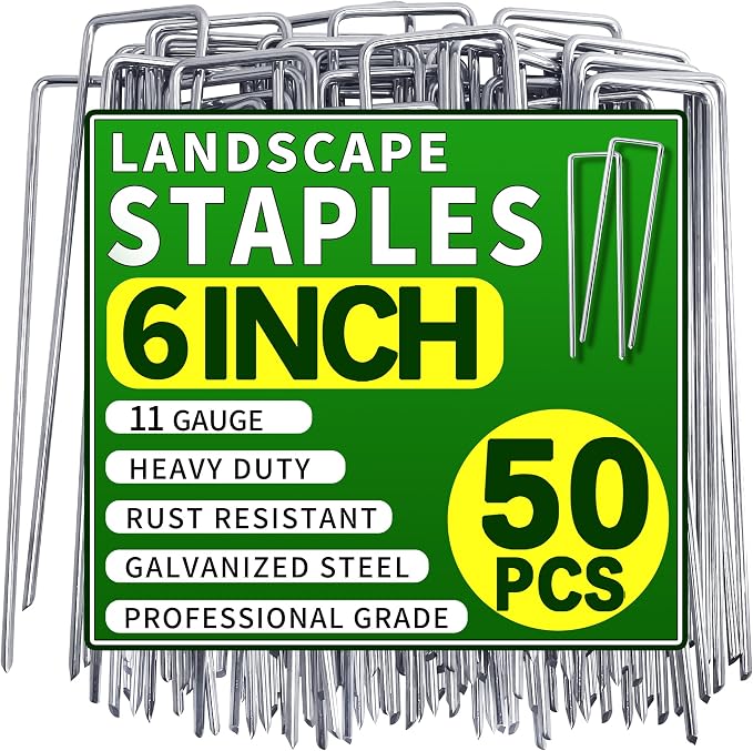 50 Pack Landscape Staples 6 Inch 11 Gauge Garden Stakes | Galvanized Garden Staples Pins Anti-Rust Ground Stakes for Weed Barrier, Irrigation Tubing, Landscaping Fabric, Yard Lawn