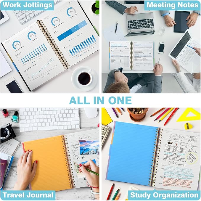 5 Subject Notebooks College Ruled, Lined Notebook with Removable Dividers | 300 Pages 100GSM Thick Spiral Writing Journal for Women & Men, Small A5 Spiral Notebooks for Work, School Supplies, 6" x 8"
