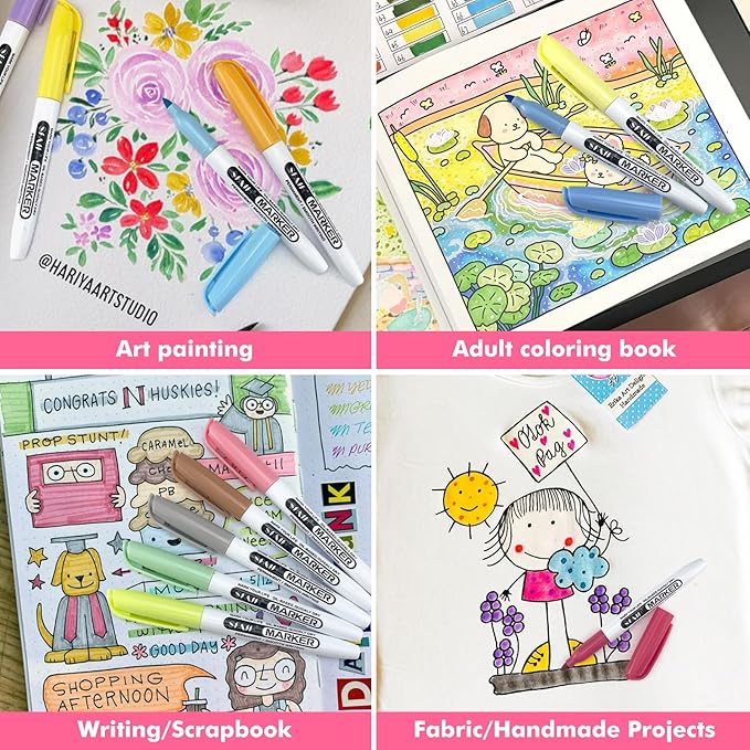 SFAIH 24 Pastel Permanent Markers - Assorted Dreamy Colors, Quick Drying, Fade Resistant, Fine Point Permanent Markers for Paper, Scrapbook, Coloring Book, Poster, Home, Art Painting, Drawing