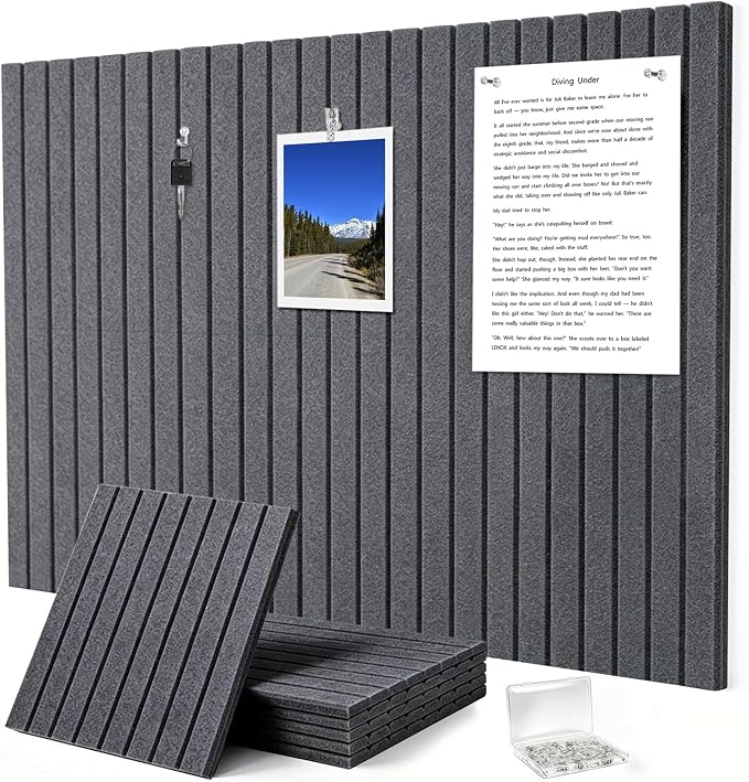 0.47" Thick Felt Pin Board 36"x24" Large Cork Board Alternative 6 Pack 11.81"x11.81"Felt Bulletin Board Wall Tiles Notice Board with 30 Pushpins for Home Office School(Fine-Charcoal Grey)