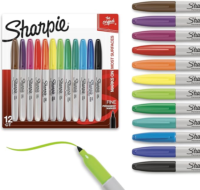 Sharpie Permanent Markers, Quick Drying And Fade Resistant Fine Tip Marker Set For Wood, Plastic Paper, Metal, And More, Drawing, Coloring, And Poster Marker, Assorted Colors, 144 count (12 packs of 12)