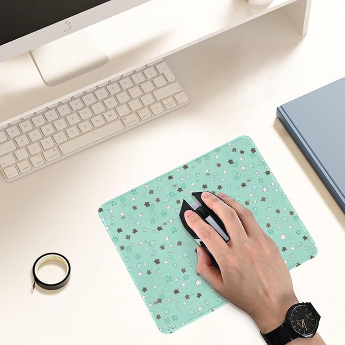 Premium Stitched Mouse Pad 10.2 x 8.3 in | Smooth, Washable Desk Mat with Non-Slip Base | Personalized Cute MousePads for Gaming,Work,Laptop, Computer, Office, Home (Mint Chocolate Star)
