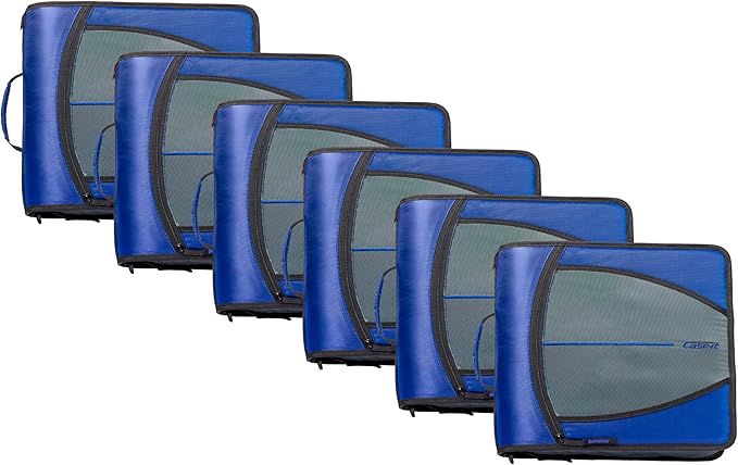 Case-it Mighty Zip Tab School Zipper Binder | 3-Inch O-Rings, 600-Sheet Capacity, 5-Subject Expanding File Folder, Multiple Pockets & Storage Organizer, Shoulder Strap | D-146 Midnight Blue | 6 Pack