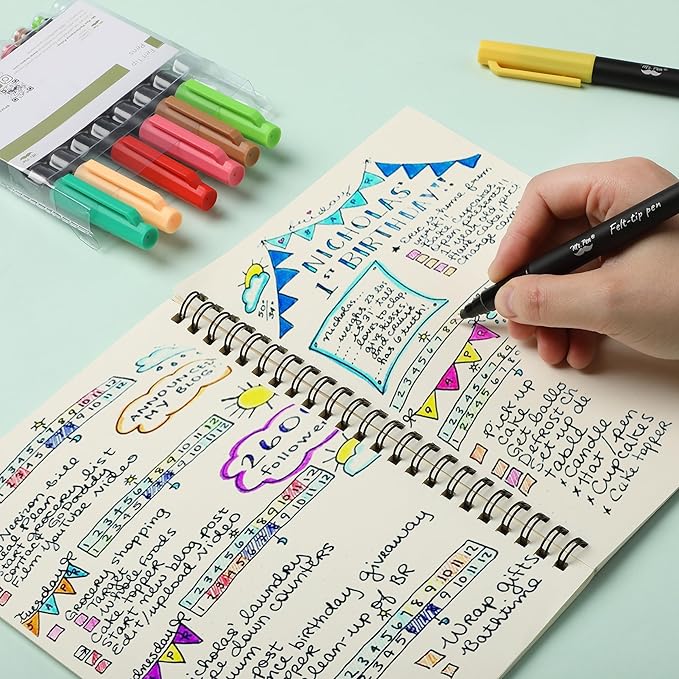 Mr. Pen- Felt Tip Pens, 8 Pack, 0.7mm Colorful Felt Pens, No Smear, Quick Dry
