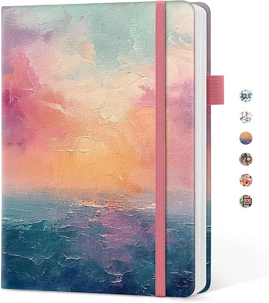 Taja Pretty Lined Journal for Women, Aesthetic Cute Hardcover Leather Journal for Writing, A5 College Ruled Notebook for Work & Note Taking, Perfect for Office School Home, 160 Pages, Sunset