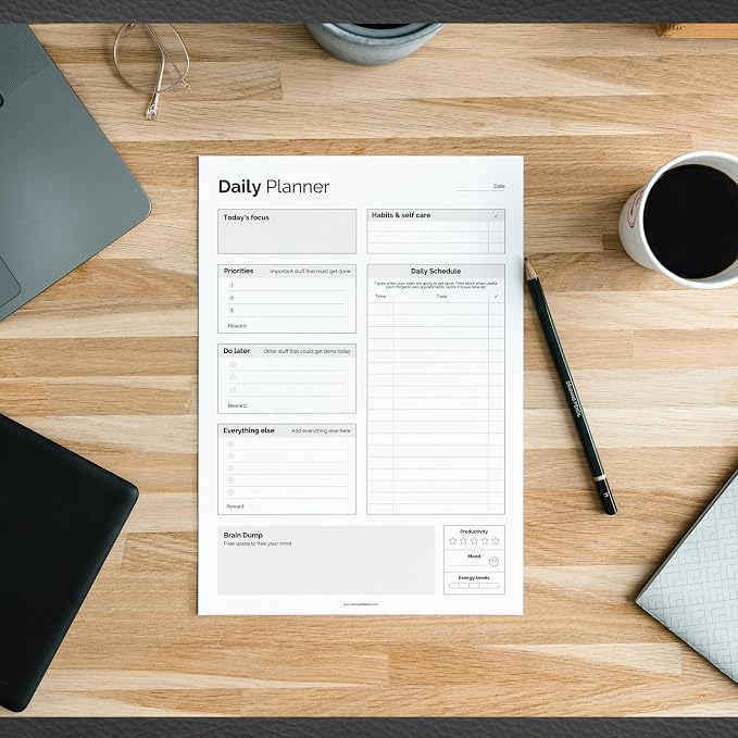 ADHD Daily Planner Notepad for Neurodivergent Adults - Productivity Daily Planner Desk Pad & Task Management to Stay Organized and Focused Note Pad (Mono, A4 Portrait)