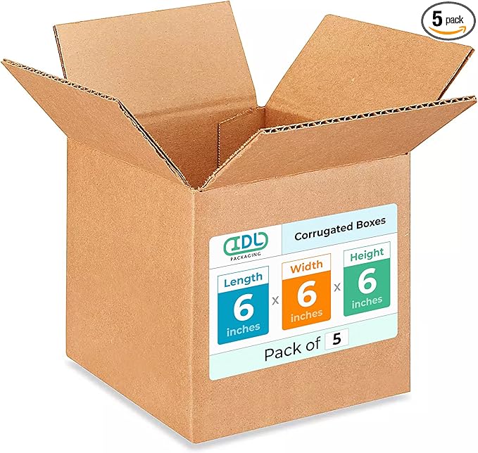 Small Cube Moving & Shipping Boxes 6 x 6 x 6 inches (5-Pack) - Extra Strength 200 lb vs Regular - USA-Made Corrugated Moving Boxes for USPS/FEDEX - Cardboard Packing Box for Moving by IDL Packaging