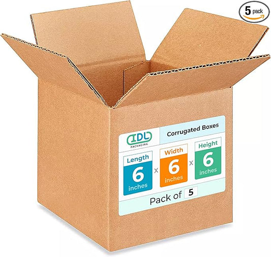 Small Cube Moving & Shipping Boxes 6 x 6 x 6 inches (5-Pack) - Extra Strength 200 lb vs Regular - USA-Made Corrugated Moving Boxes for USPS/FEDEX - Cardboard Packing Box for Moving by IDL Packaging