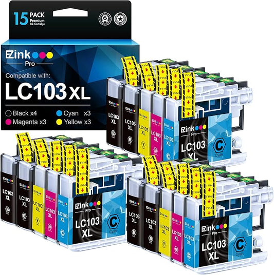 LC103XL Compatible for Brother LC103 Ink Cartridges for Brother Printer | LC103 XL LC 103 for Brother LC101 Ink Cartridges use with Brother MFC-J870DW MFC-J475DW MFC-J6920DW MFC-J6520DW (15 Pack)