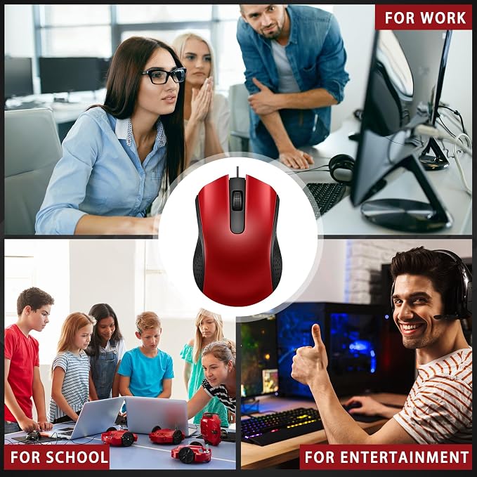 Bonuci 30 Pack USB Wired Mouse 3 Button Corded Computer Mice Bulk USB Mouse for PC Desktop, Laptop, Office, School, Classroom Use(Red)