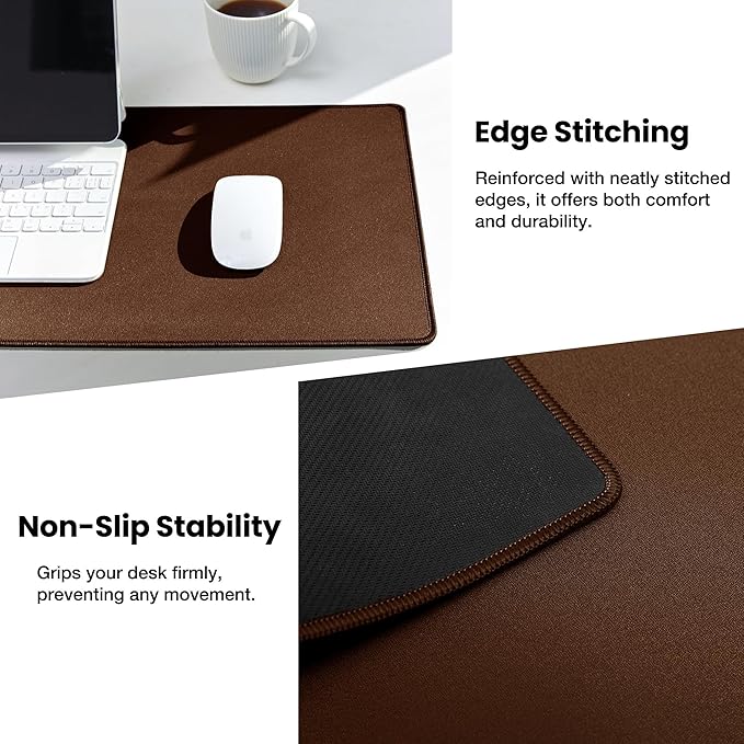 ALOANES Waterproof Mouse Pad with Durable Stitched Edge, XL Gaming Keyboard Pad, Non-Slip Rubber Base Mouse Mat, Extended Desk pad for Gamer, Office & Home, Brown Mousepad 31.5"x 11.8"x 0.12"