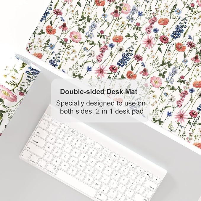 Colorful Star Large Mouse Pad, Watercolor Floral Desk Mat Office Supplies, Waterproof Faux Leather Big Gaming Mousepad for Women Girls, Flowers Desk Pad Home Office Décor Accessories 23.6" x 13.8"