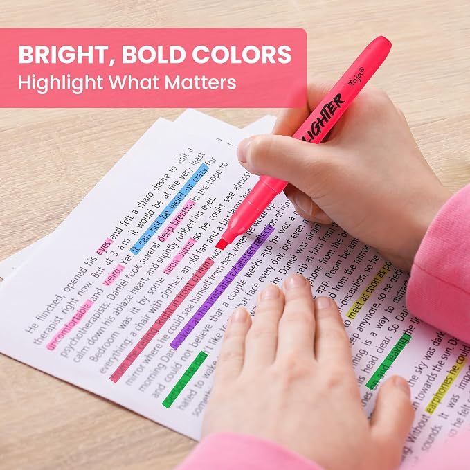 Taja Highlighters 96 Pack, 6 Assorted Colors, Bulk Pack Chisel Tip Marking Pens with Clean Ink, Suitable for School, Office, and Daily Use