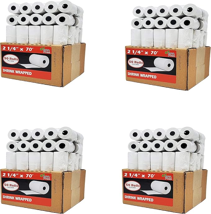 BuyRegisterRolls (200 Rolls) 2 1/4 x 70 Thermal Paper 55 GSM Premium Quality German Paper Large Rolls For Clover Flex Verifone VX520 Ingenico ICT220 ICT250 First Data FD400 BPA Free